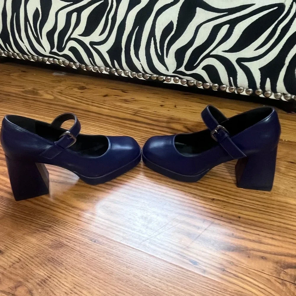 Dream Pairs Navy Blue Square Toe Chunky Heel‎ Mary Jane Platform Shoes Size 9